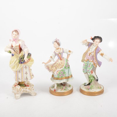 Lot 65 - Pair of Sitzendorf figures and a German figure