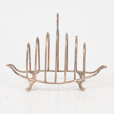 Lot 239 - George III style silver toast rack, by Walker & Hall, Sheffield 1917.