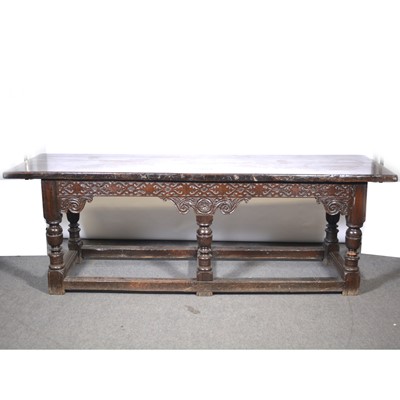 Lot 242 - Joined oak refectory table, in part 17th Century