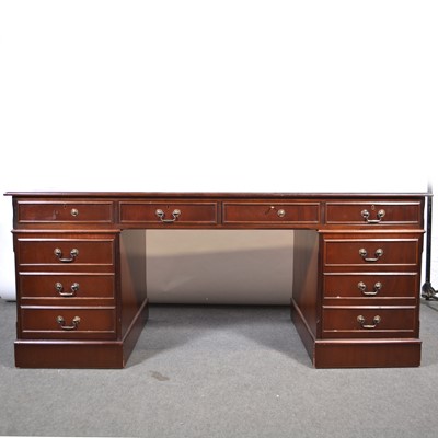 Lot 688 - Reproduction mahogany twin pedestal desk