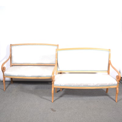Lot 588 - Pair of modern beechwood sofas