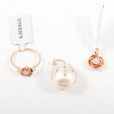 Lot 331 - Gemporia - Argyle diamond ring and two pendants in 9 carat rose gold and silver.