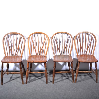 Lot 681 - Set of four Victorian elm and ash Windsor kitchen chairs