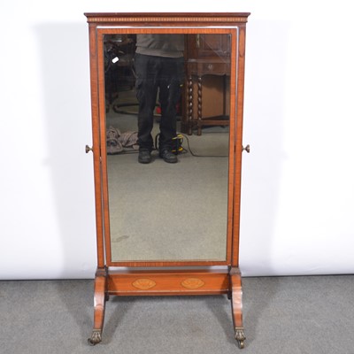 Lot 693 - Edwardian mahogany and inlaid cheval mirror.