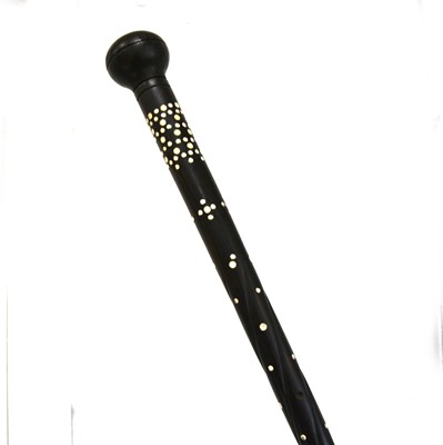 Lot 137 - A lignum vitae walking cane with inlaid stud work.