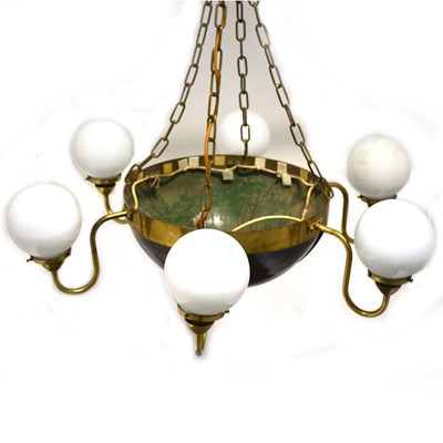 Lot 591 - Pair of brass framed ceiling lights