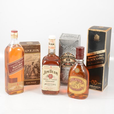 Lot 166 - Five bottles of Whisky, 1980s bottlings, and a half bottle of Napoleon brandy