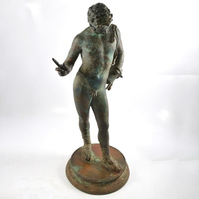 Lot 163 - Narcissus, patinated bronzed figure.