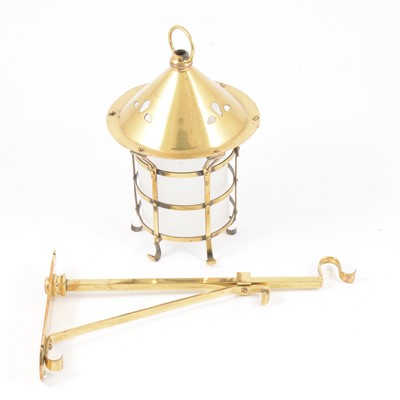 Lot 182 - Negretti & Zambra wall mounted thermometer, brass bracket lamp, writing slope.