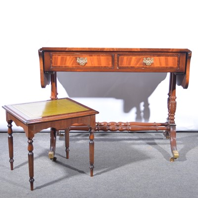 Lot 662 - Reproduction drop-leaf sofa table, and a small side table