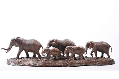 Lot 127 - Donald Greig (South African), Family of Elephants crossing the desert