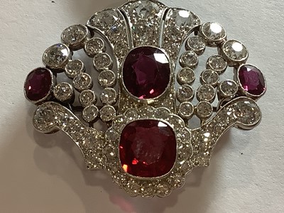 Lot 87 - An Edwardian style ruby, red spinel and diamond brooch/pendant.
