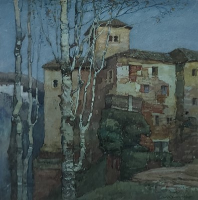 Lot 210 - Albert Moulton Foweraker, Silver birch and buildings