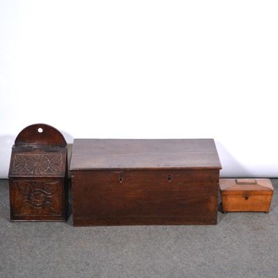 Lot 619 - Carved candle box, deed box and twin compartment tea caddy.