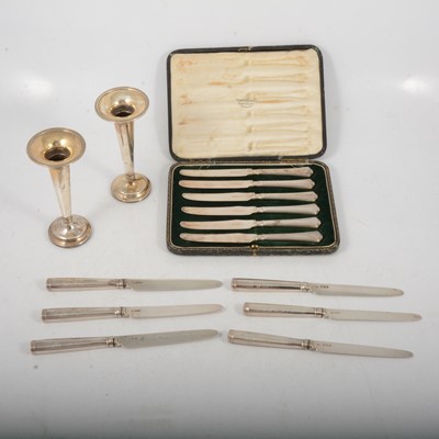 Lot 247 - Pair of Edwardian silver trumpet-shape spill vases etc