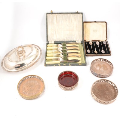 Lot 195 - Pair of George III style silver plated coasters, etc.