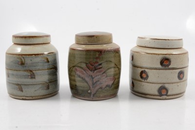 Lot 1044 - David Leach, three Lowerdown Pottery preserve jars and covers