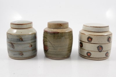 Lot 1044 - David Leach, three Lowerdown Pottery preserve jars and covers