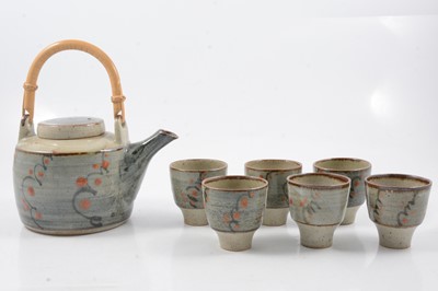 Lot 1043 - David Leach, a stoneware teapot and six tea bowls