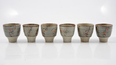 Lot 1043 - David Leach, a stoneware teapot and six tea bowls