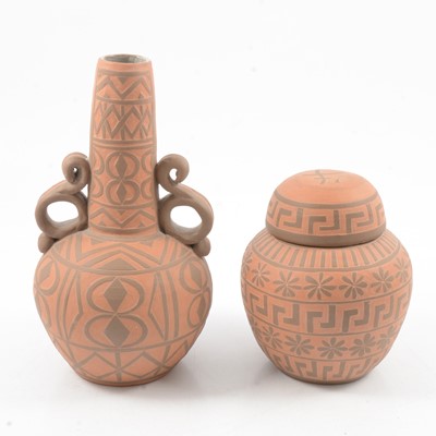 Lot 1033 - Two terracotta and sgraffito vessels by William and Gaye Fishley Holland