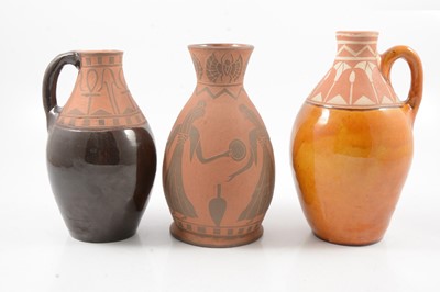 Lot 1032 - Three terracotta and sgraffito vessels by William and Gaye Fishley Holland