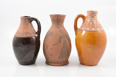 Lot 1032 - Three terracotta and sgraffito vessels by William and Gaye Fishley Holland