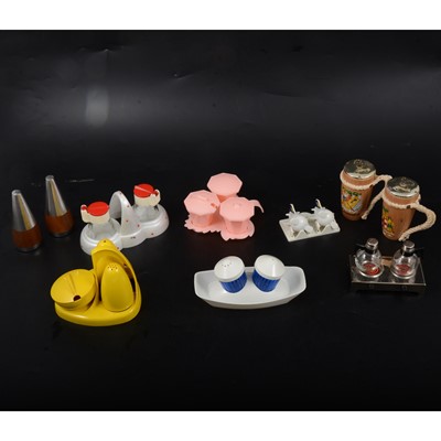 Lot 181 - Two boxes of vintage condiment sets, salts and peppers.