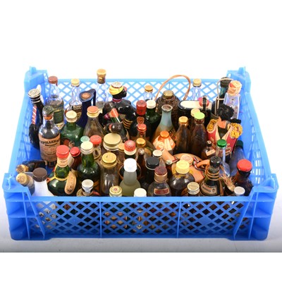 Lot 107 - Tray of assorted miniature spirits and a bottle of Muscatel, circa 1970s