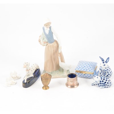 Lot 59 - Box of decorative ceramics including Nao figure, Chinese jardiniere, etc