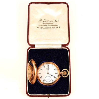 Lot 108 - J W Benson London - a 9 carat yellow gold full-hunter pocket watch.