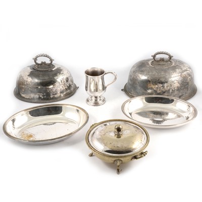 Lot 110 - Two Victorian Britannia Metal meat dish covers and other plated wares