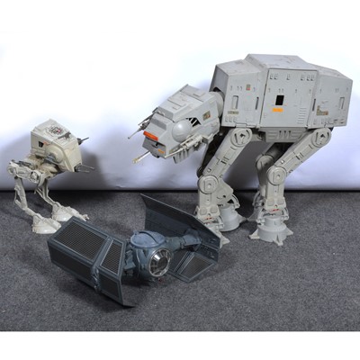 Lot 215 - Original Star Wars vehicles by Kenner, AT-AT; AT-ST; Darth Vaders TIE Fighter.