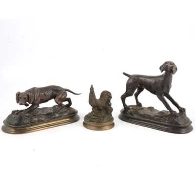 Lot 119 - Bronze retriever after Mene and two other sculptures