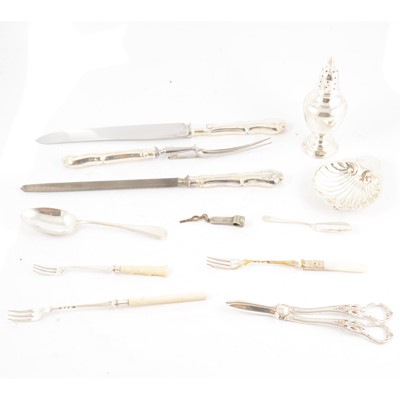 Lot 191 - Silver sugar shaker, Bert Gordon, Birmingham 1971, and other silver and plated items.