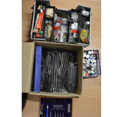 Lot 29 - A case of model railway accessories, parts, paints and spares