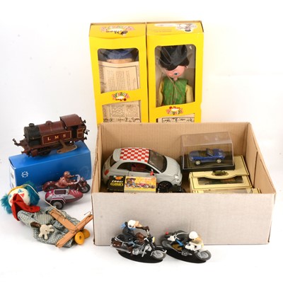 Lot 121 - Mixed toys and models; including three Pelham Puppets; Hornby O gauge LMS 0-4-0 etc