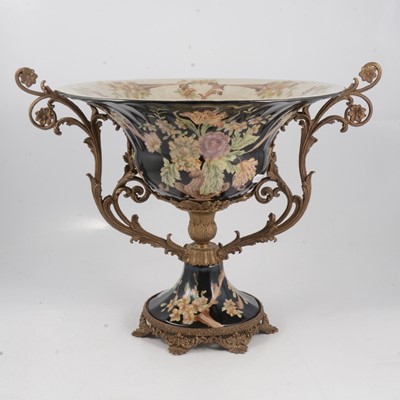 Lot 52 - A pedestal bowl with metal mounts and a Doulton stoneware pedestal base.