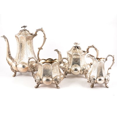 Lot 38 - Victorian silver four piece tea/ coffee set, Joseph Angell I & Joseph Angell II, London 1847.
