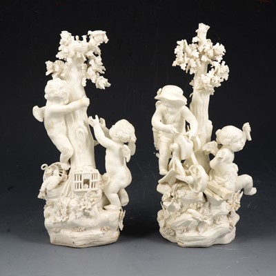 Lot 9 - Two  Derby biscuit porcelain groups, Air and Fire from the Four Elements