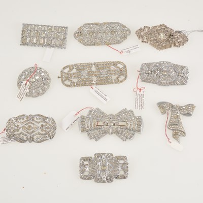 Lot 302 - Ten Art Deco clear paste set brooches
