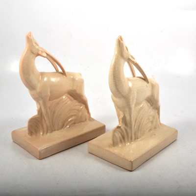 Lot 98 - Pair of French Art Deco crackle-glazed stoneware models of ibex.