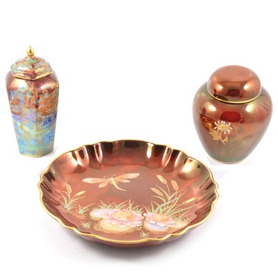 Lot 80 - Carlton Ware 'Rouge Royale' lobed dish and two other red lustre items.