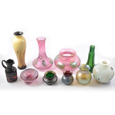 Lot 30 - Okra and other iridescent glass vases.