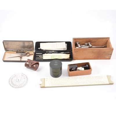 Lot 19 - Riefler drawing instruments, R&S Mfg Co compass, and other vintage scientific items.