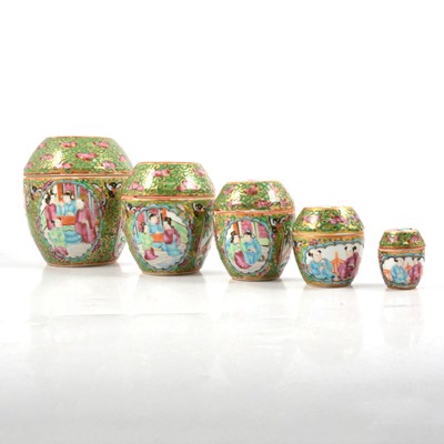 Lot 95 - Five graduating size Cantonese jars.
