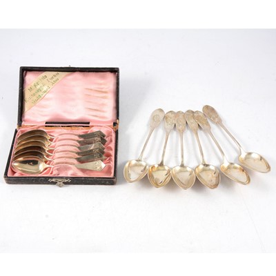 Lot 160 - Six white metal dessert spoons and six white metal teaspoons, Michael Kantola, Turku 1921.
