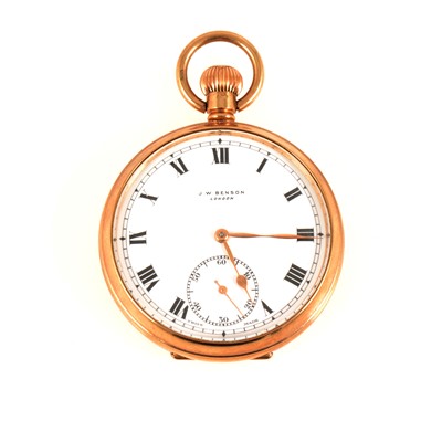 Lot 110 - J W Benson London - a 9 carat yellow gold open face pocket watch.