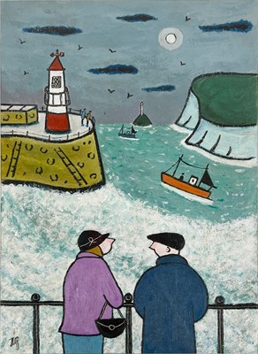 Lot 237 - Joan Gillchrest, Harbour scene with figures