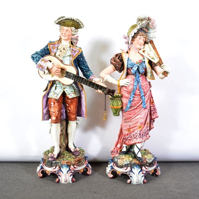 Lot 11 - Large pair of Continental pottery figures, late 19th century